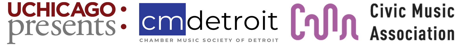 UChicago Presents, Chamber Music Society of Detroit, and Civic Music Association of Des Moines logos