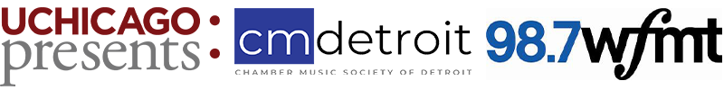 Logos for UChicago Presents, Chamber Music Society of Detroit, and WFMT
