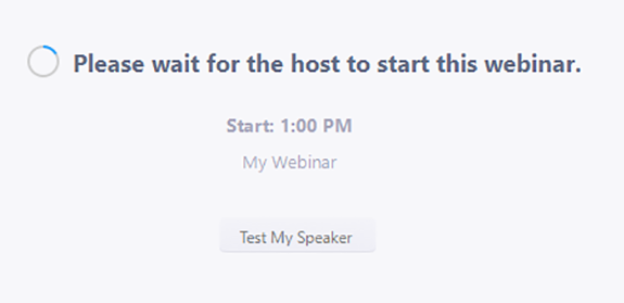 Image of a Zoom webinar screen that says "Please wait for the host to start this webinar"