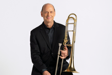 Michael Mulcahy poses with his trombone.