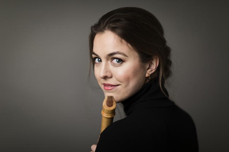 Tabea Debus with a recorder