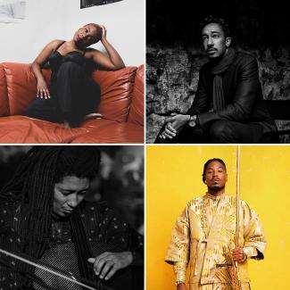Jazz at the Logan Series Spotify image, featuring Melanie Charles, Gerald Clayton, Tomeka Reid, and Chief Adjuah