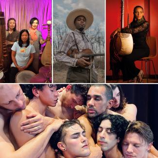 Music Without Borders series Spotify image, featuring Asian Sound Revolution, Cedric Watson, Sona Jobarteh, and inDANCE