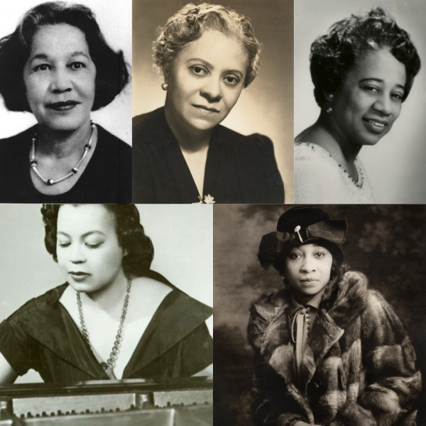 Top: Irene Britton Smith, Florence Price, and Betty Jackson King. Bottom: Margaret Bonds and Nora Holt